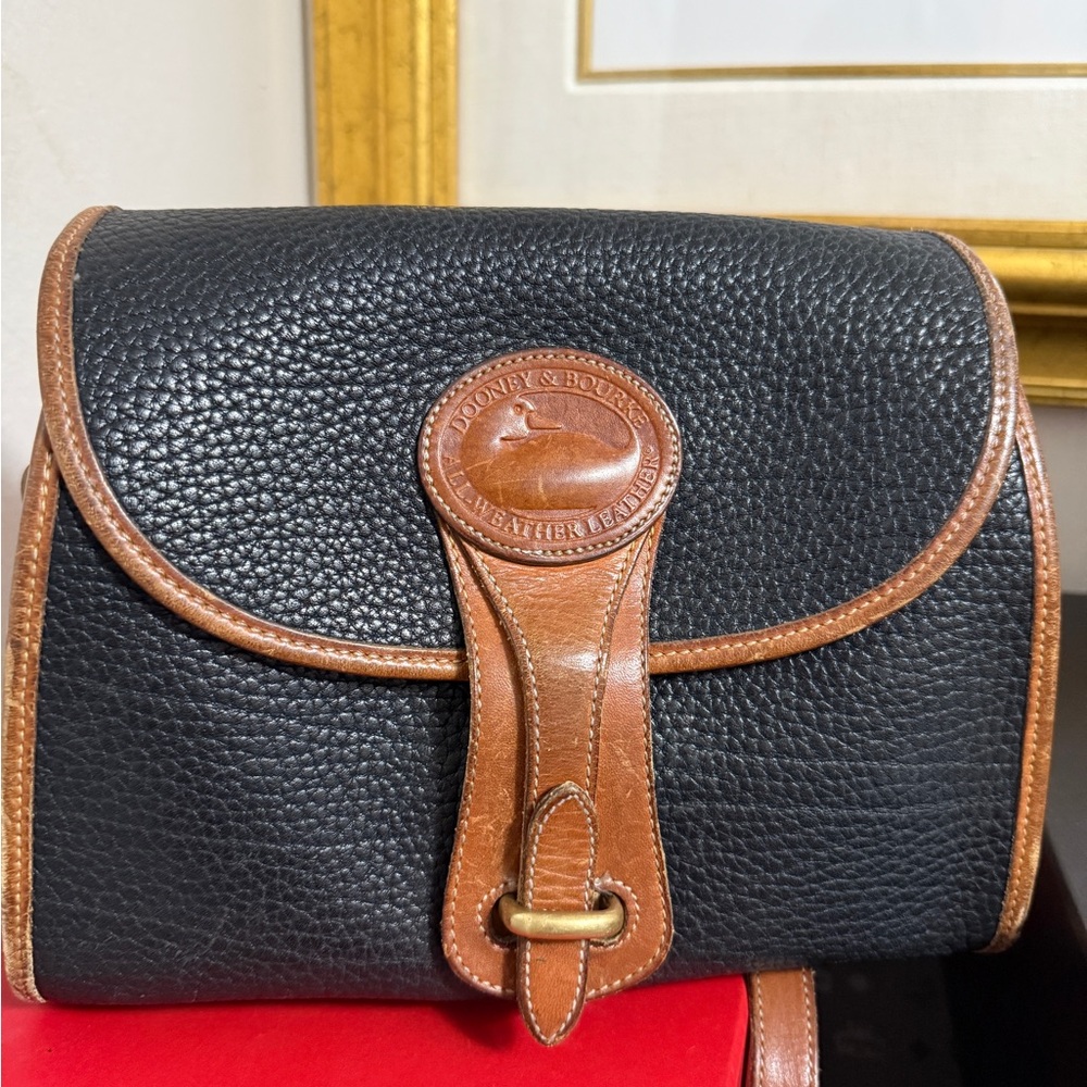 Dooney & Bourke Black and Tan Leather Messenger Bag